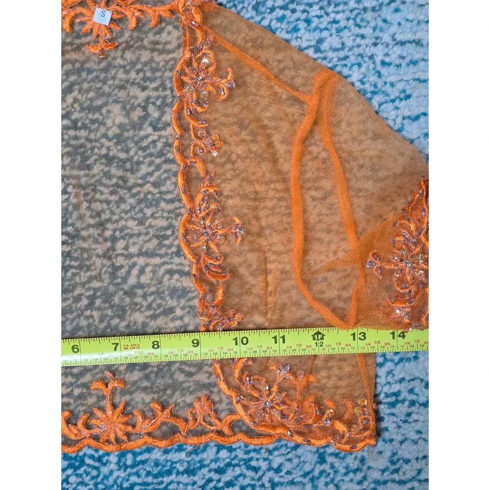 Kids Orange Beaded Embroidered Sheer Bolero Shrug Party Occasion Cover Up‎ (V)